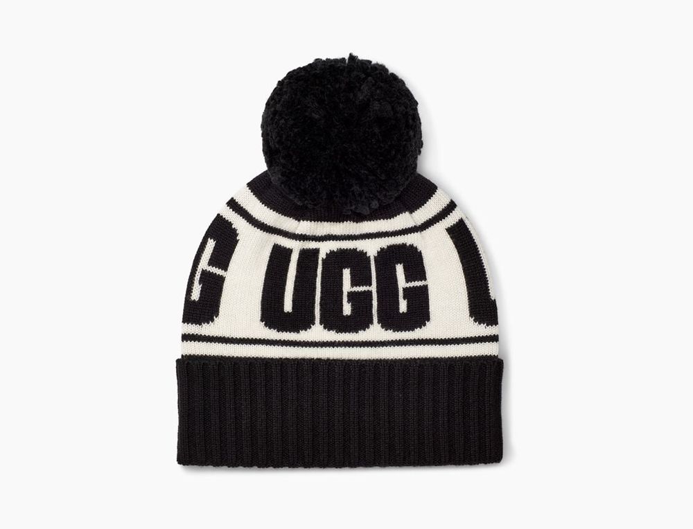 Ugg Knit Logo Stadium - Womens Beanies - Black - NZ (4358XRSJG)